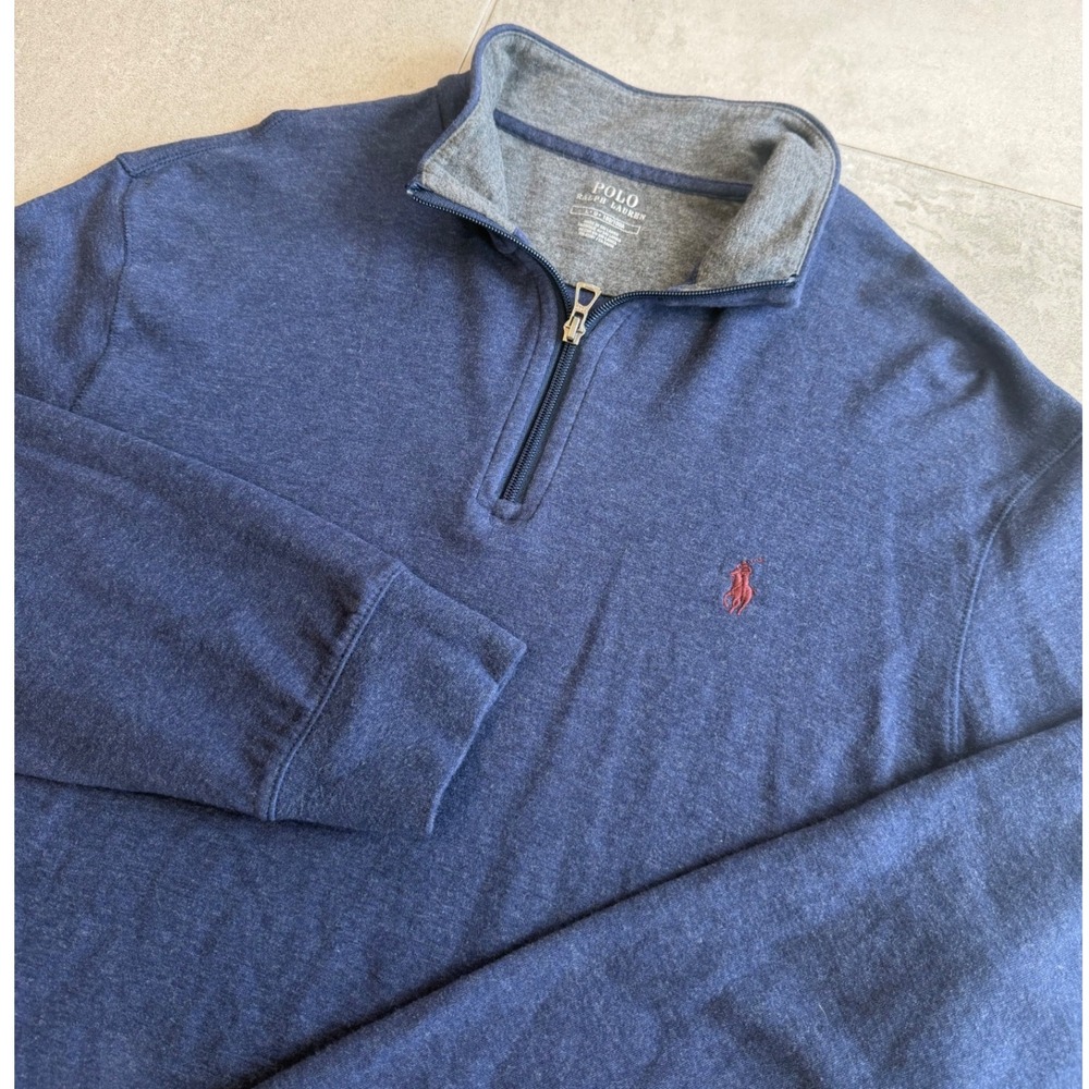 Polo Ralph Lauren Mens Large Navy Blue Quarter Zip Pullover Sweater Pony Logo
